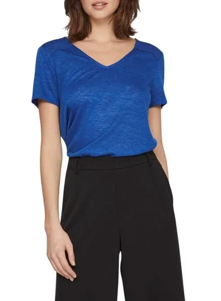 CAMISETA VILA VIAMER VNECK LACE AZUL PARA MUJER