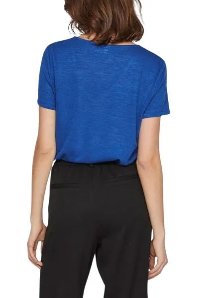 CAMISETA VILA VIAMER VNECK LACE AZUL PARA MUJER