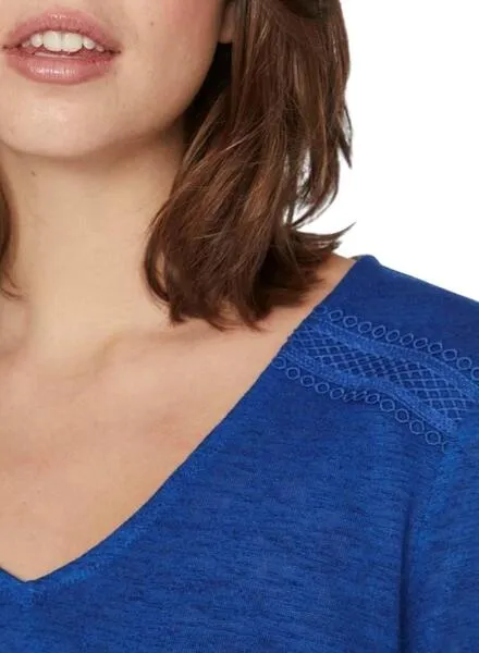 CAMISETA VILA VIAMER VNECK LACE AZUL PARA MUJER