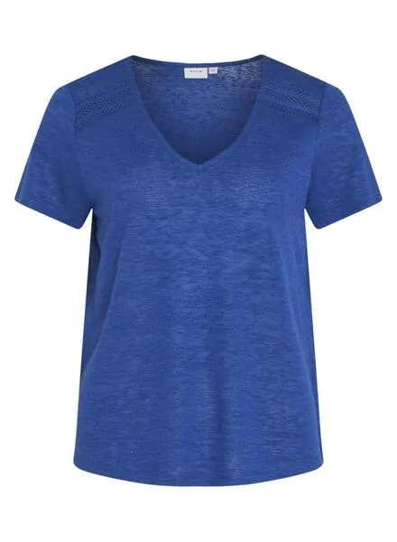 CAMISETA VILA VIAMER VNECK LACE AZUL PARA MUJER