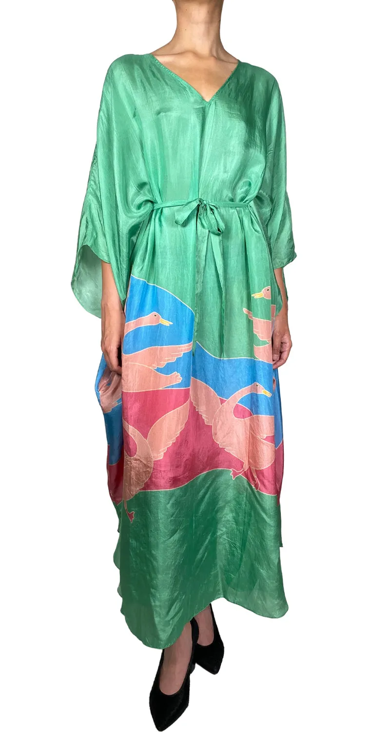 CAROLINAK Vestido Seda Verde Estampado