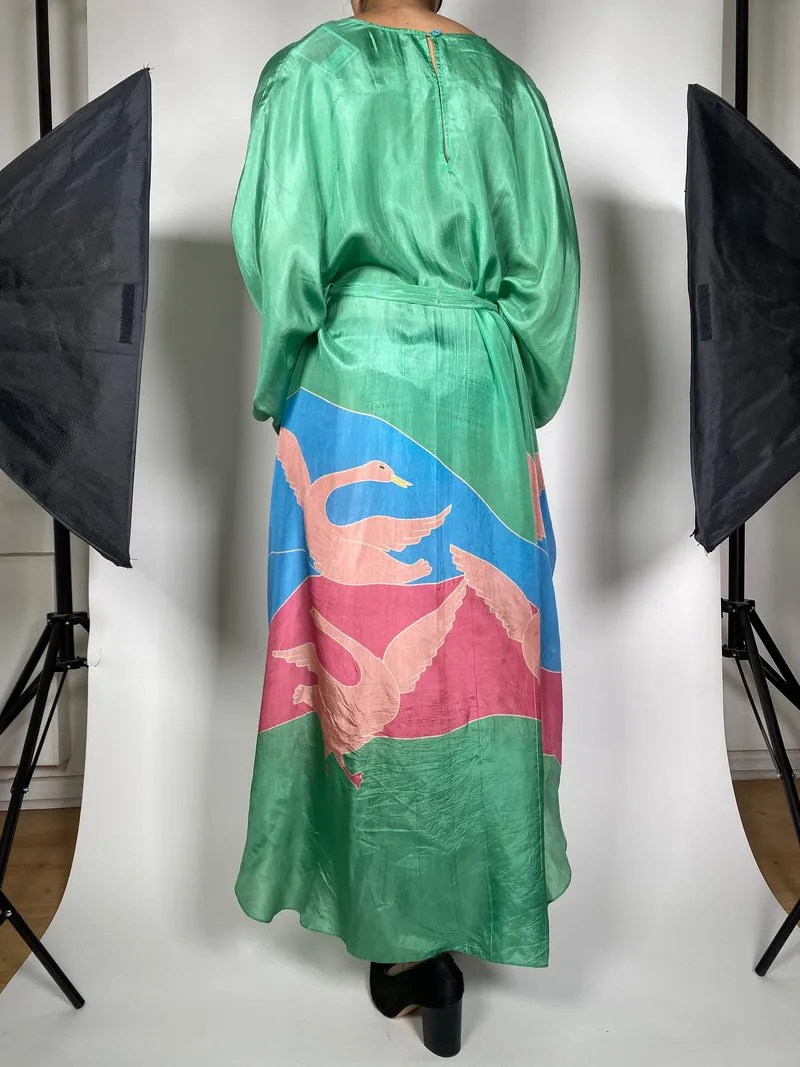 CAROLINAK Vestido Seda Verde Estampado