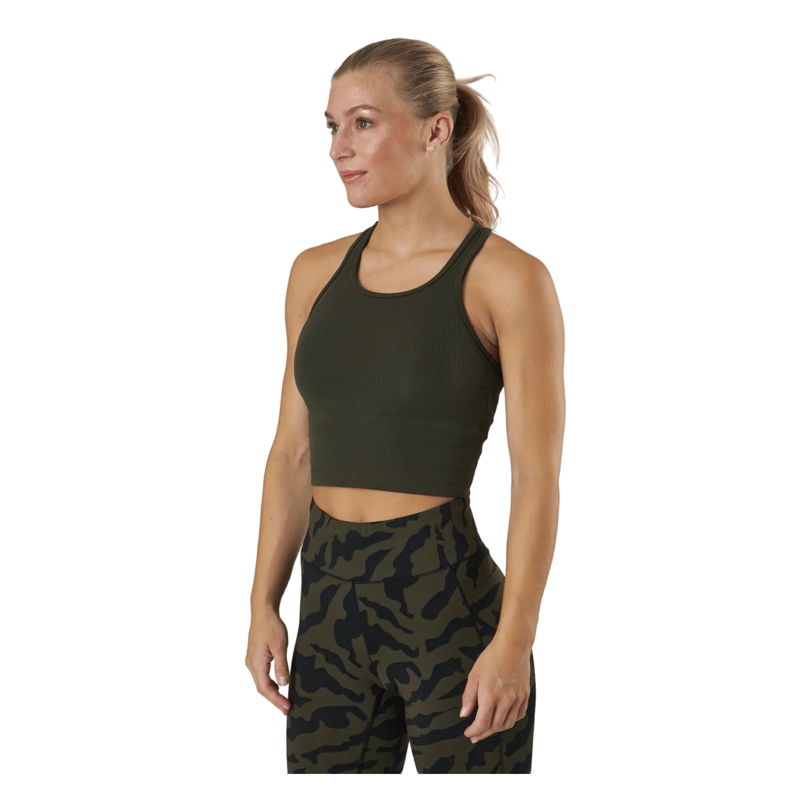 Casall Bold Rib Crop Tank Forest Green