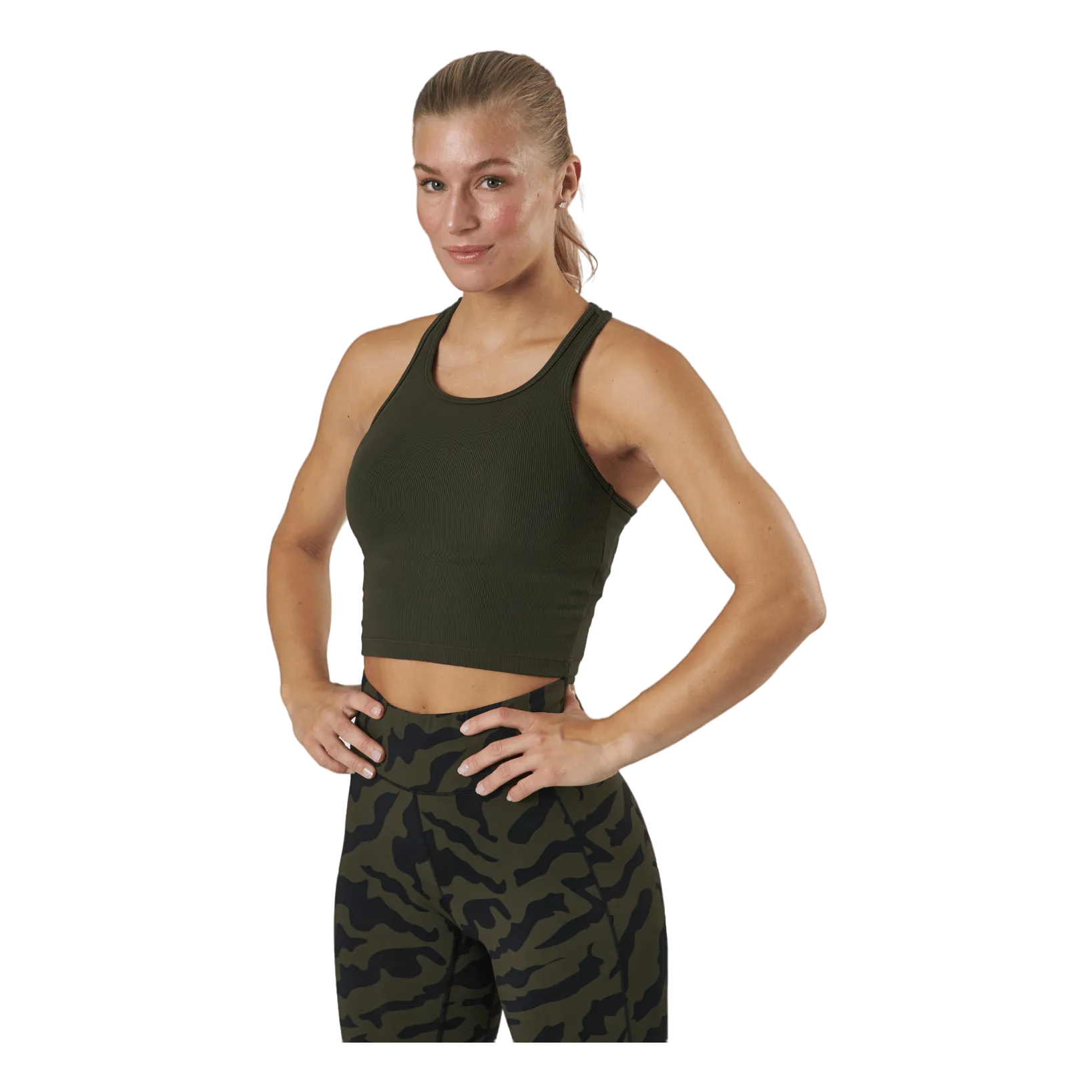 Casall Bold Rib Crop Tank Forest Green
