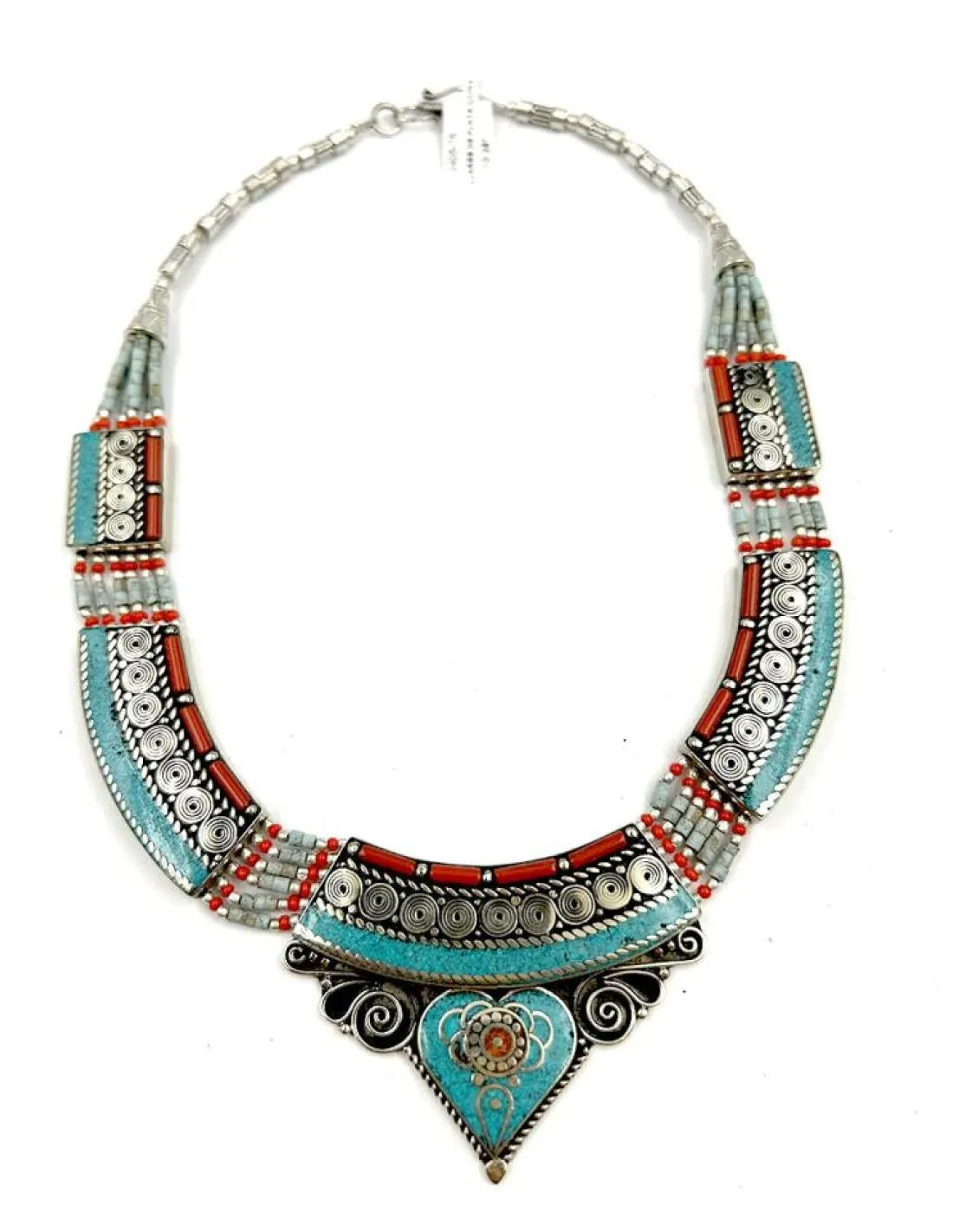 COLLARES DE PLATA CON PIEDRA TURQUESA DEL TIBET JOYERIA NEPALI ARTESANAL