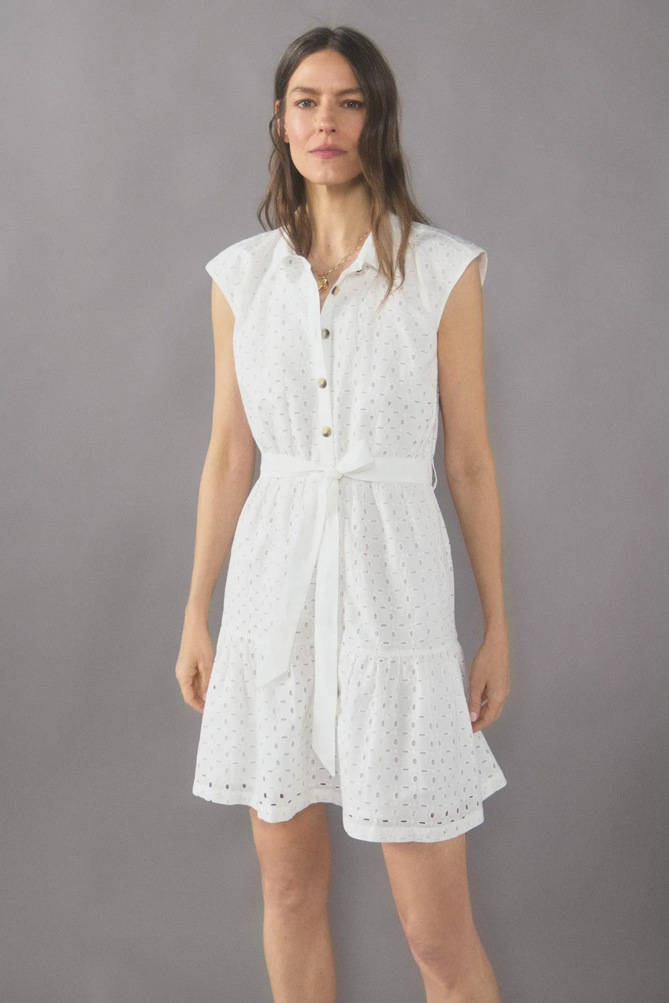 Embroidered cotton shirt dress
