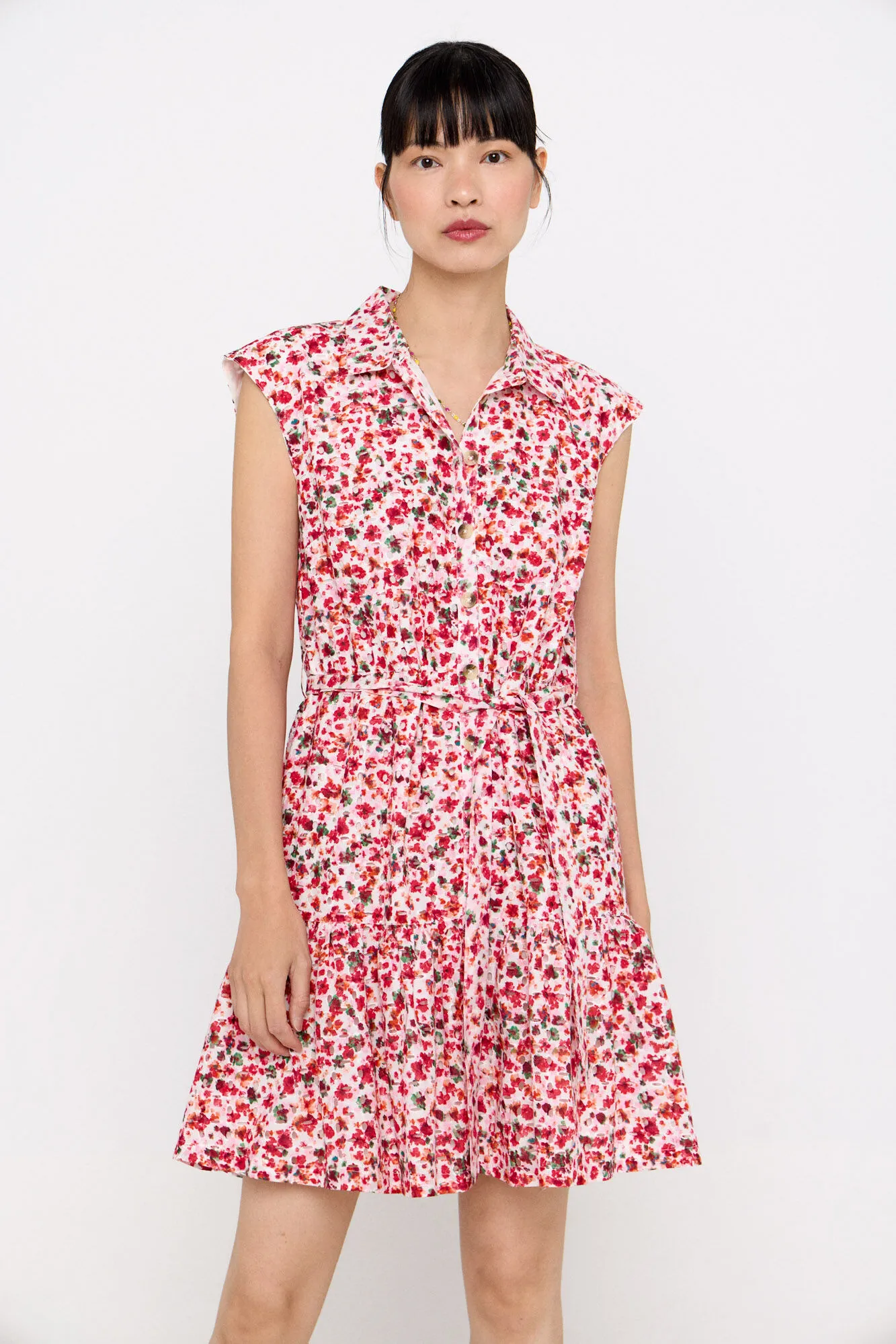 Embroidered cotton shirt dress