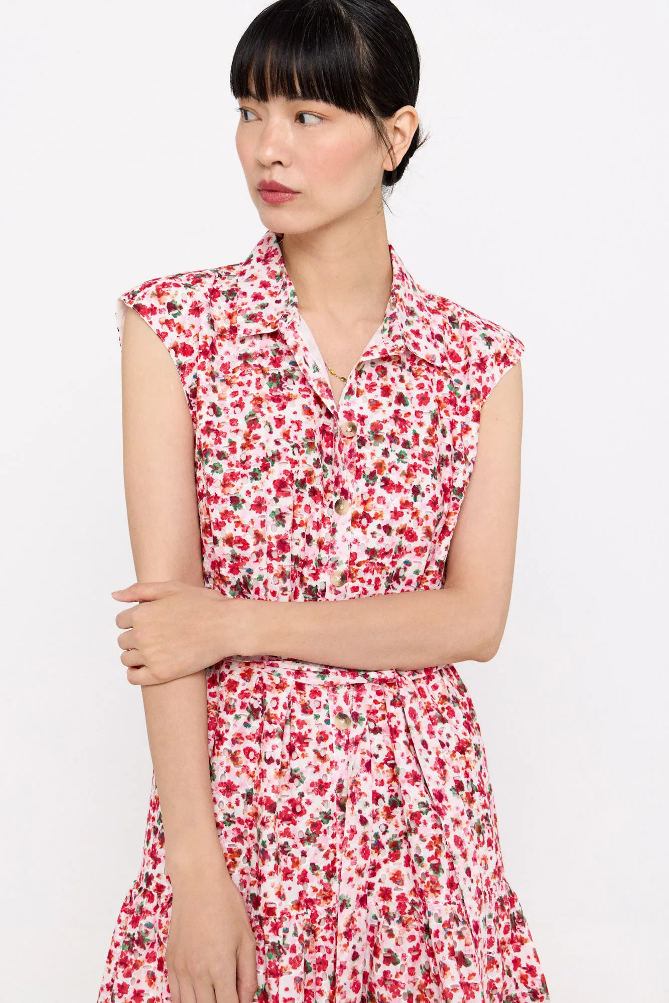 Embroidered cotton shirt dress