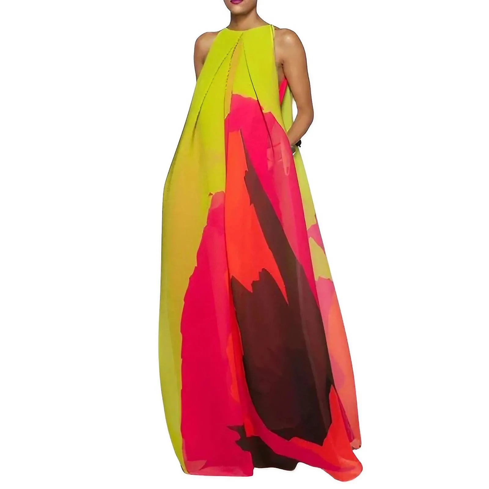 FEMALE MULTICOLORED ROUNDNECK VACATION DRESS SLEEVELESS PARTY MAXI DRESSES FOR WOMEN