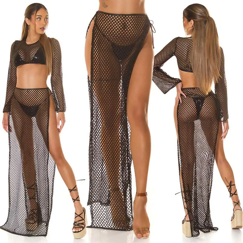 Maxi falda veraniega negra de red