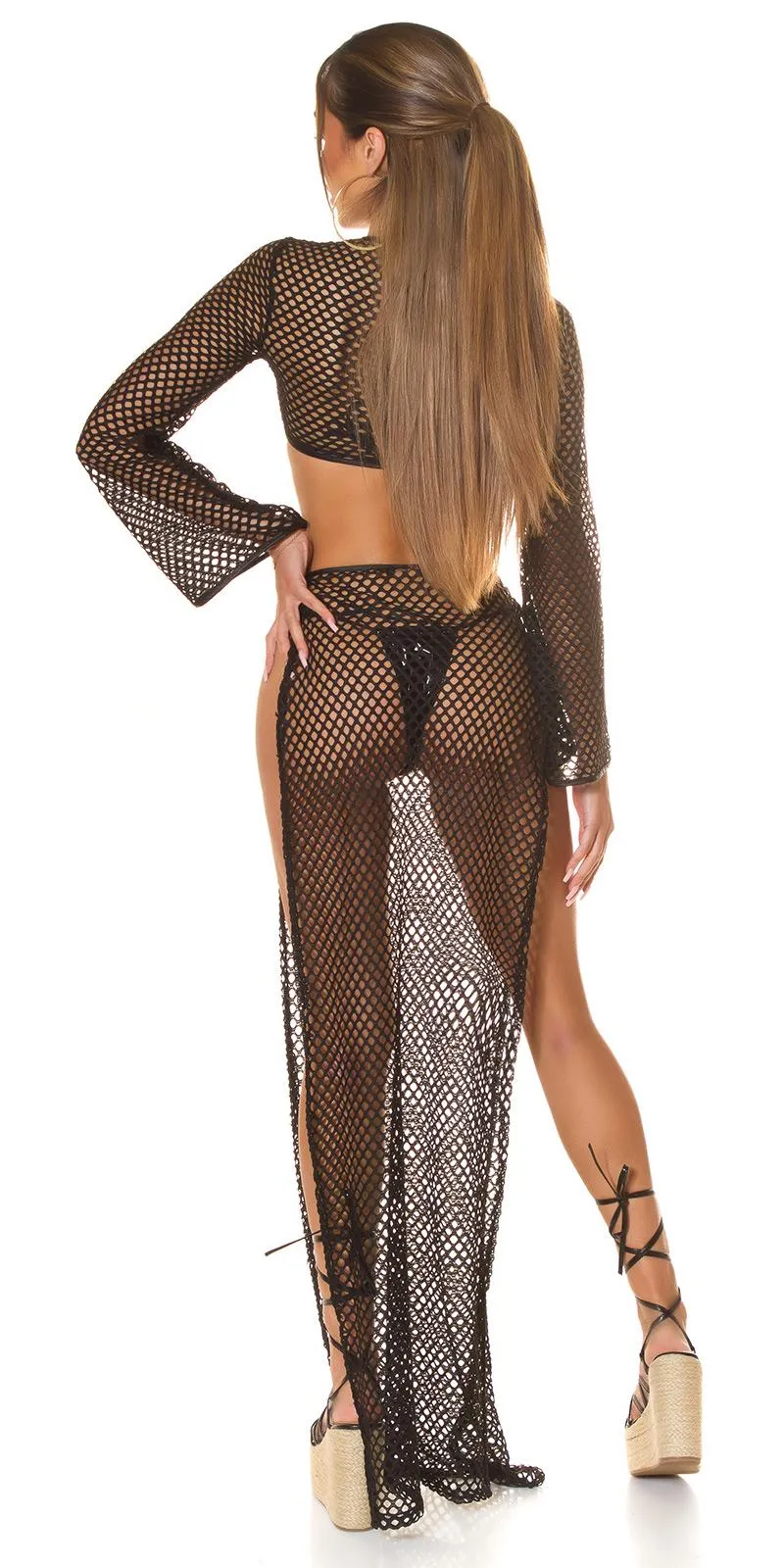 Maxi falda veraniega negra de red