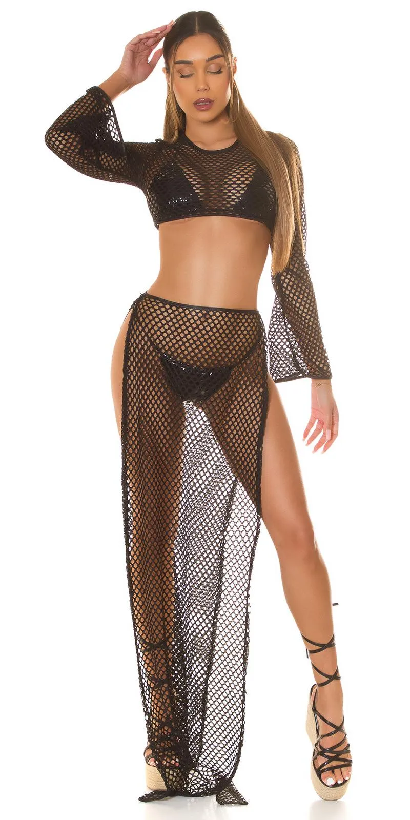 Maxi falda veraniega negra de red