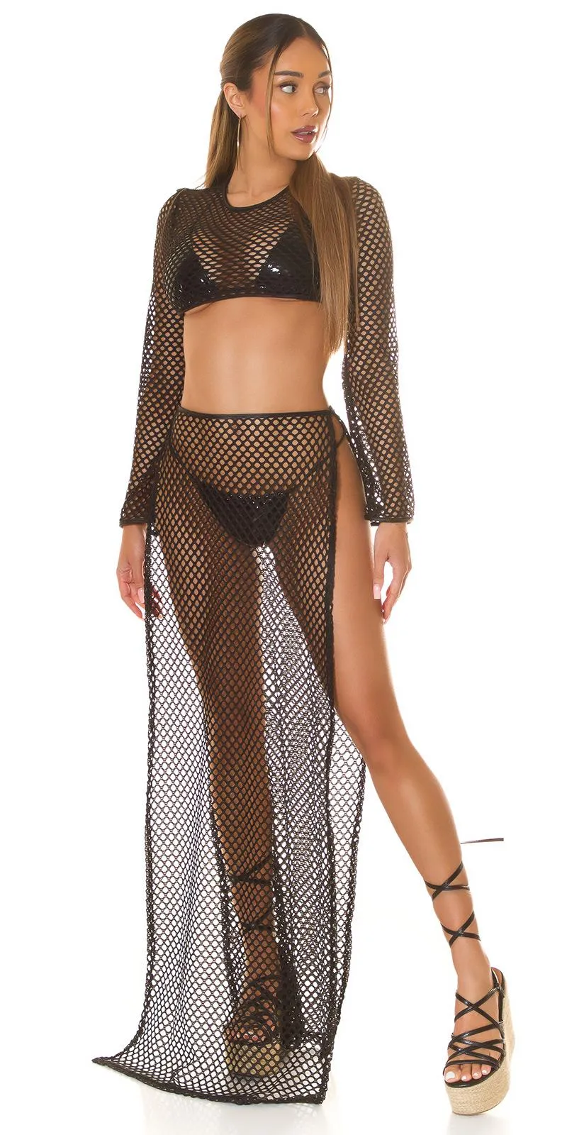 Maxi falda veraniega negra de red