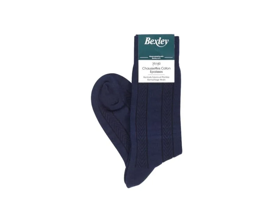 Men's Navy Thick Cotton Socks with herringbone style