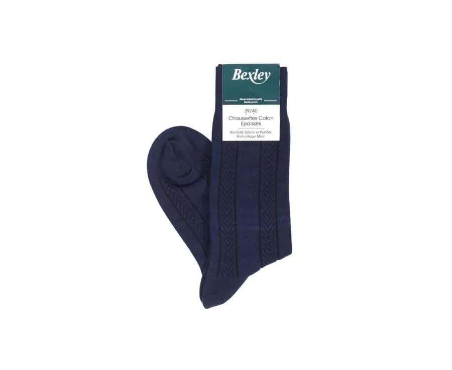 Men's Navy Thick Cotton Socks with herringbone style