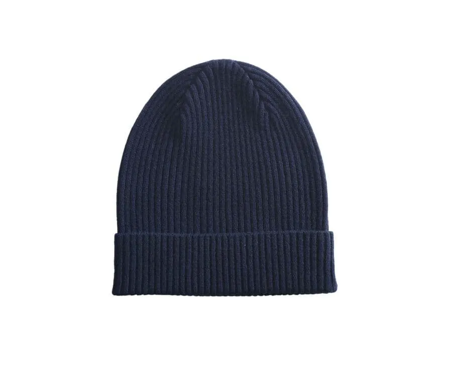 NAVY BLUE WOOL BEANIE HAT  BENNETH
