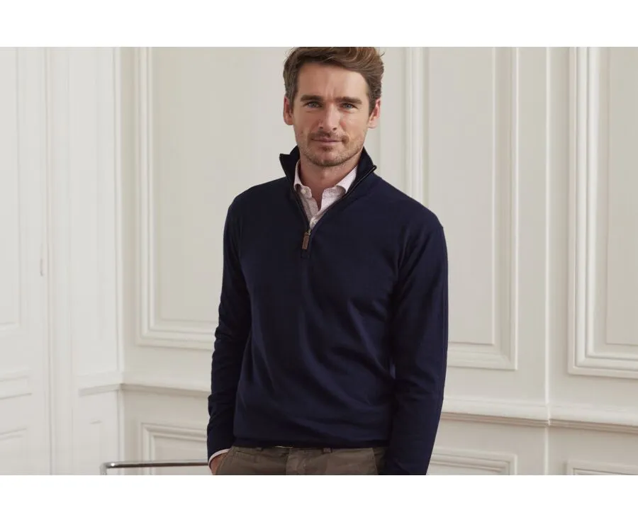 NAVY ORGANIC COTTON/CASHMERE HALFZIP THIN PULLOVER  VLAD