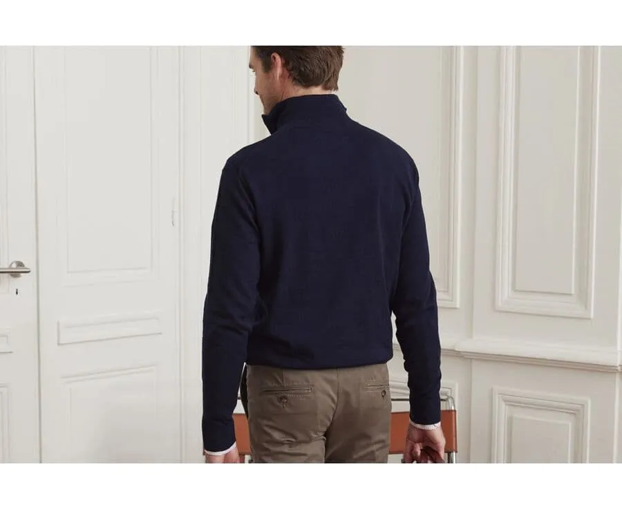 NAVY ORGANIC COTTON/CASHMERE HALFZIP THIN PULLOVER  VLAD