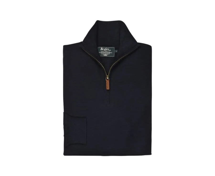 NAVY ORGANIC COTTON/CASHMERE HALFZIP THIN PULLOVER  VLAD