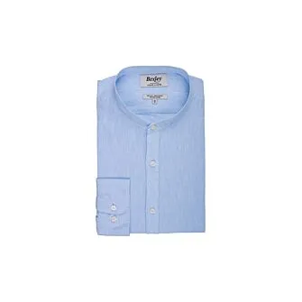 PLAIN LIGHT BLUE CHAMBRAY COTTON LINEN SHIRT  ELIBERT