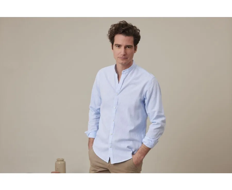 PLAIN LIGHT BLUE CHAMBRAY COTTON LINEN SHIRT  ELIBERT
