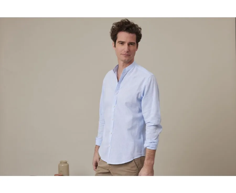 PLAIN LIGHT BLUE CHAMBRAY COTTON LINEN SHIRT  ELIBERT