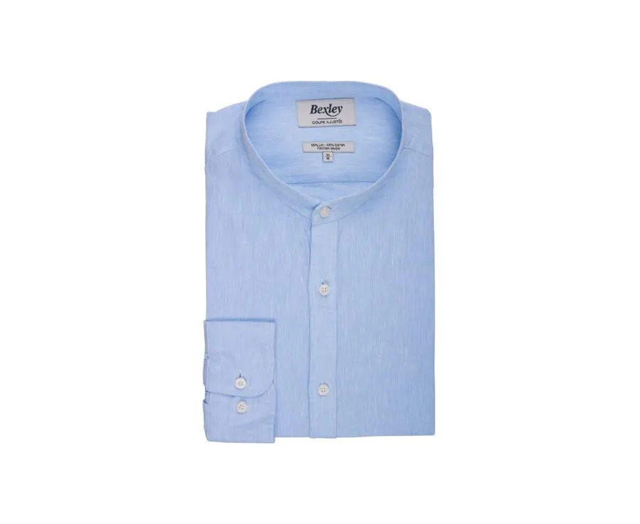 PLAIN LIGHT BLUE CHAMBRAY COTTON LINEN SHIRT  ELIBERT