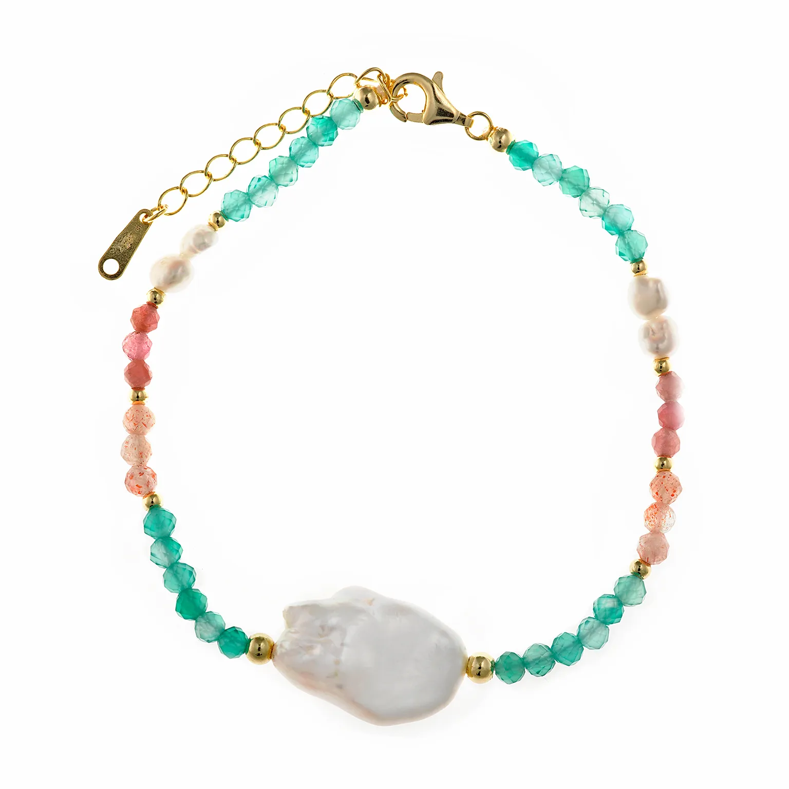PULSERA PLATA CHAPADO DORADO PERLAS IRREGULARES BOLITAS