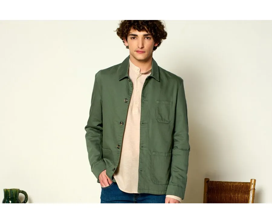 SAGE GREEN MEN'S COTTON/LINEN  PAINTER JACKET  FAUSTINIEN