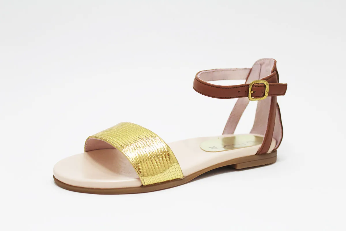 Sandalias dorado cuero niña Unisa
