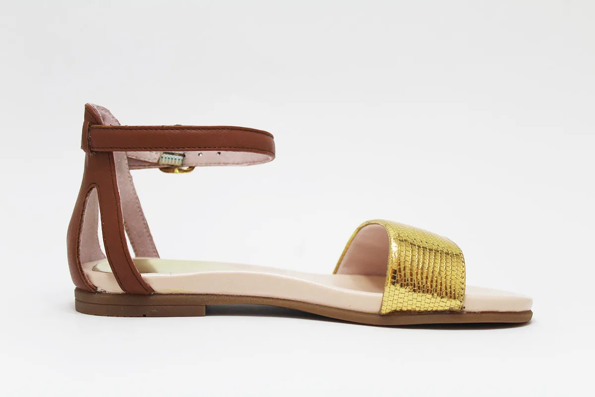 Sandalias dorado cuero niña Unisa