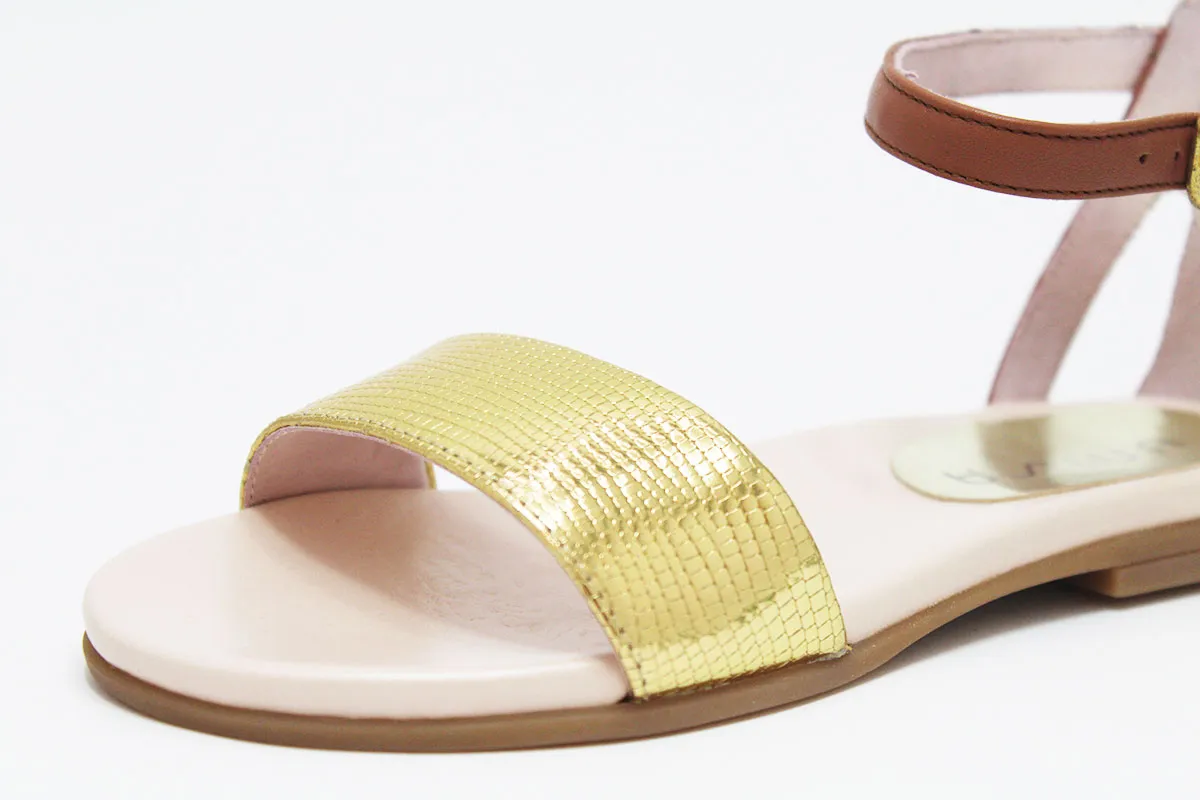 Sandalias dorado cuero niña Unisa