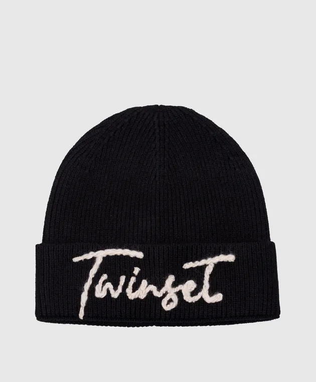 Twinset Black cap with logo embroidery