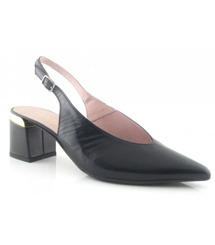 Zapato corte salón negro adorno dorado