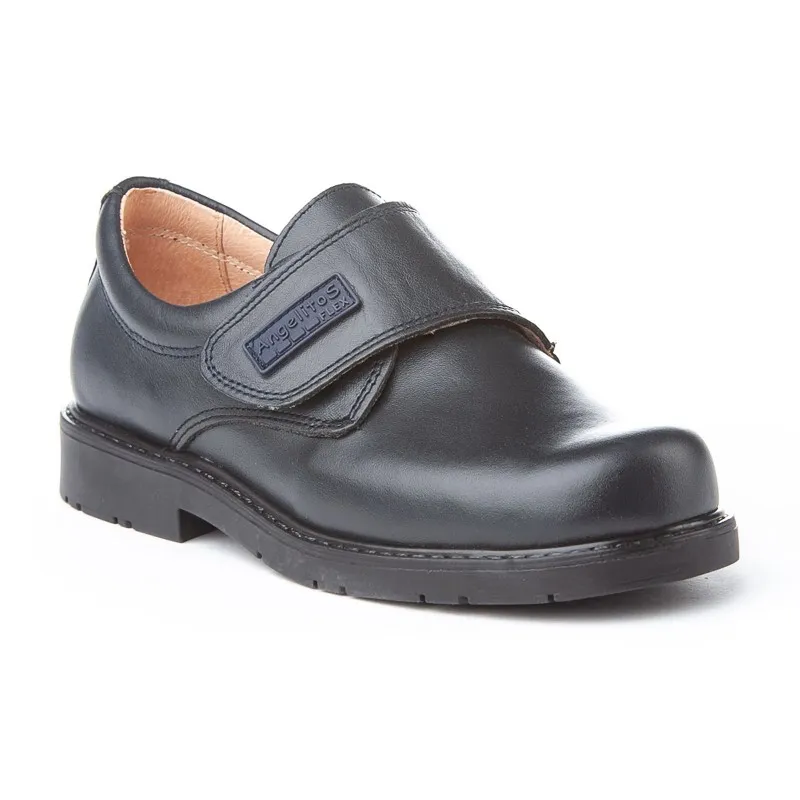 Zapatos Colegiales Niño Piel Velcro 435 Marino, de Angelitos